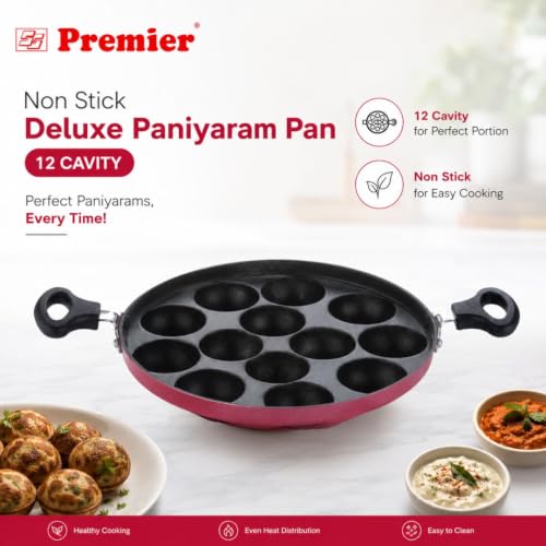 Image of PREMIER Non-Stick Paniyaram Pan 12 Cavity | Appam Maker | Appam Patra | Kuzhi Paniyaram Pan | Appe Pan | Paddu Pan | Gunta Ponganalu Pan | Die Cast Aluminium | Gas Stove | 1 Year Warranty