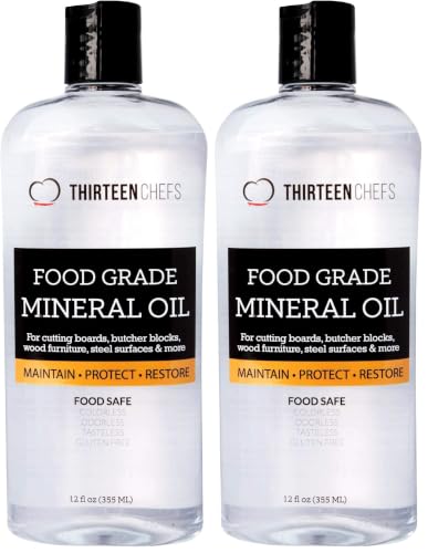 Image of Thirteen Chefs Mineral Oil - 12oz Food Grade Conditioner for Wood Cutting Board, Countertop & Butcher Block, Lubricant for Knife or Meat Grinder - Safe USP Finish on Marble, Soapstone (Pack of 2)