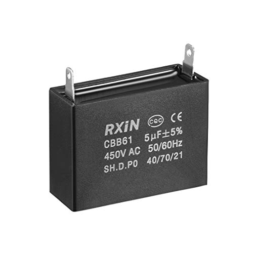 sourcing map Ceiling Fan Capacitor CBB61 5uF 450V AC Single Insert Metalized Polypropylene Film Capacitors 47x17.5x34.5mm for Water Pump Motor Generator