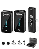 BOYA BY-XM6-K4 Wireless Lavalier Microphone for iPhone with Charging Case & Mono/Stero,Mini OLED Diplay Wireless iPhone Mic for Vlogging,YouTube,Tiktok Live Stream, Video Recording