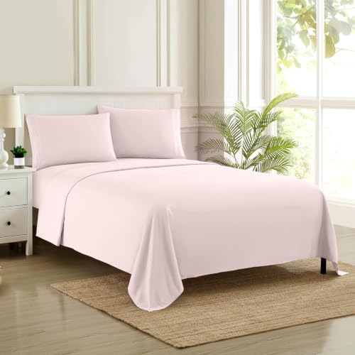Image of Full XL Sheet Set - Breathable Luxury Sheets, 5 Inches Longer Than Full for Extra-Long Mattresses - Full Elastic & Secure Corner Straps Built In - 1800 Supreme Collection Deep Pocket Bedding Pale Pink