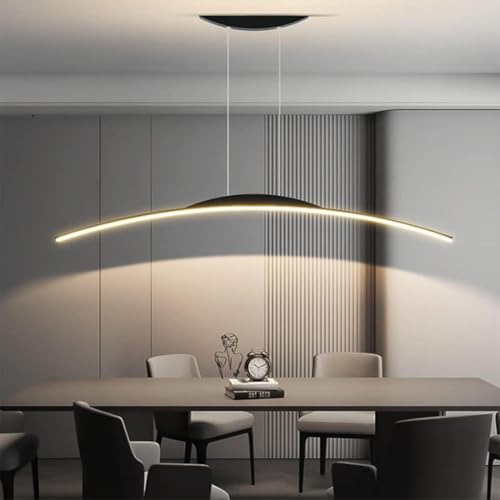 LED Lampadario a Sospensione Lampada da Tavolo da Pranzo Moderna Semplice ad arco Cucina Lampada a Sospensione Dimmerabile in Altezza Regolabile per Sala da Pranzo Soggiorno Ufficio (Nero, 80cm)