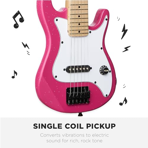 Image of Best Choice Products 30in Kids Electric Guitar Beginner Starter Kit w / 5W Amplifier, Strap, Gig Bag, Strings, Picks - Pink Sparkle