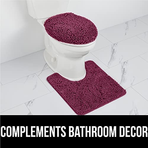 Image of Gorilla Grip Original Shaggy Chenille Oval U-Shape Contoured Mat for Base of Toilet, 22.5x19.5 Size, Machine Wash and Dry, Soft Plush Absorbent Contour Carpet Mats for Bathroom Toilets, Eggplant