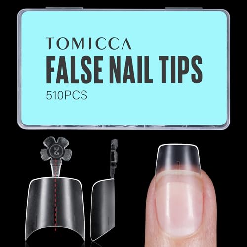 TOMICCA Short Squoval Nail Tips, 510Pcs Acrylic Nails Tips Full Matte, 12 Sizes No C Curve Fake Half Cover Nail Tips for Nail Extension Salon Home DIY