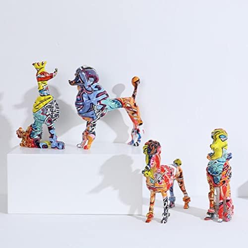 Fenteer Resin Colorful Dog Figurine Graffiti Poodle Statue Ornament crafts collect for Kids Adults Housewarming Gift Home Bedroom Living Room decor