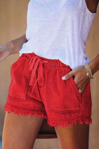 Image of YOCUR Womens Lightweight Shorts Casual Baggy Trendy Hot Pants Elastic Waist Drawstring Comfy Shorts