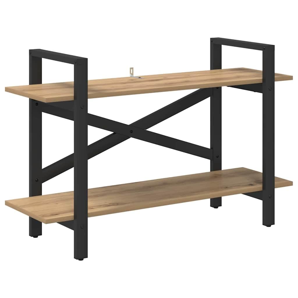 Estantería de madera de roble Artisan, 100 x 33,5 x 64 cm, resistente, con 2 estantes, estrecha y ancha, estantería baja para libros y decoración