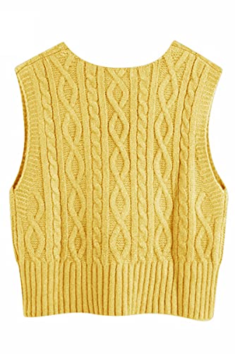 Aoysky Sweater Vest Women's V-Neck Sweater Tank Tops Pullover Cable Knit Vest Solid Color Sleeveless Loose Fit Sweater Top #TOP1