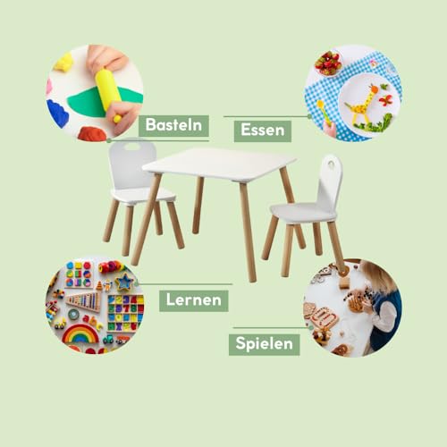 Kesper| Kindertisch mit 2 Stühlen, Material: Faserplatte, Maße: 55 x 55 x 45 cm, Farbe: Weiß | 17712 13