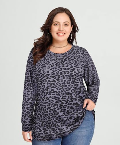 Image of CARCOS Plus Size Tops for Women Color Block Flower /Striped /Camo Crew Neck Long Sleeve Tee Shirt
