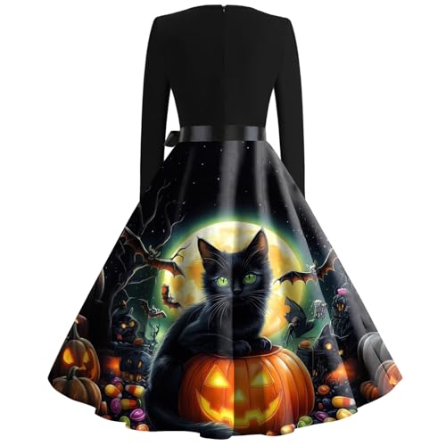 OIOLOYJM Sexy Plus Size Halloween Costumes Woman 2025 Long Sleeve V Neck Printed Gothic Retro Formal Party Dresses for Women