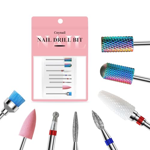 Cnynail 3/32'' Nail Drill Bits Set – 8pcs Tungsten Carbide & Ceramic and Diamond Bits for Acrylic, Gel & Cuticle Removal – Professional Electric Nail File Kit for Manicure, Pedicure – Home & Salon Use