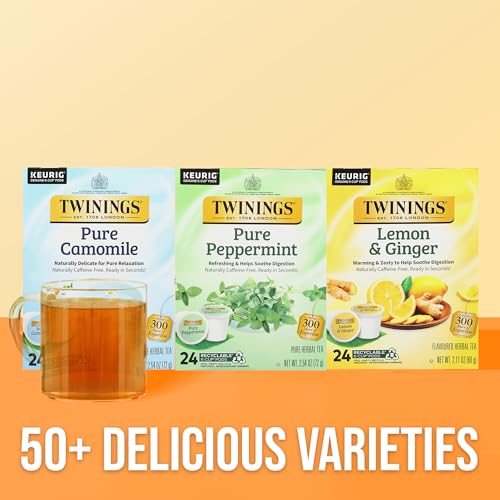 Image of Twinings Pure Peppermint Herbal Tea K-Cup Pods for Keurig, 24 Count (Pack of 4), Made with 100% Pure Peppermint, Naturally Caffeine-Free, Enjoy Hot or Iced