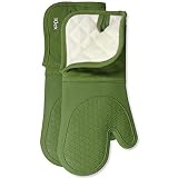 Klex Extra Long Silicone Oven Mitts, 932°F Degrees Heat Resistance with Quilted Cotton Liner Oven Gl