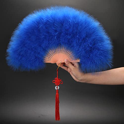 Éventail À Main Pliant - Blue Feather Fan Sweet Fairy Girl Portable Hand Folding Fan With Redglands - Vintage Élégant Chinois Espagnol Danse Art Artisanat Décoration De Fête De Mariage Ornement Cover
