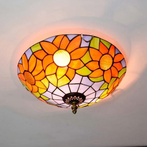 Plafonnier encastré style Tiffany et lustre vintage bleu de 30cm