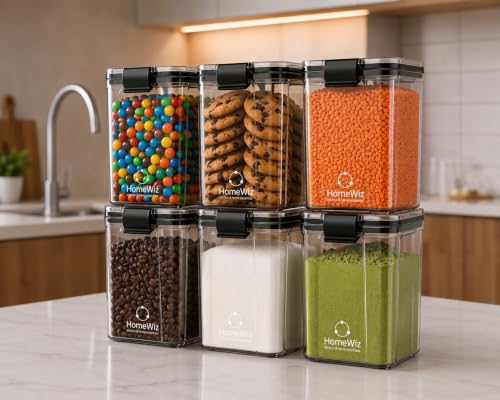 Image of HomeWiz Airtight Kitchen Storage Box 1200ml x6 | Containers For Kitchen Storage Set | Food Grade BPA-Free Kitchen Containers Set With 2 Side Clip-Lock | Stackable, For Pantry and Fridge Storage