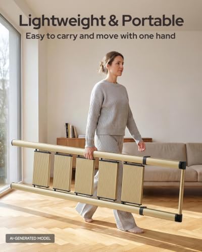 Image of 5 Step Ladder for 10 Feet High Ceiling, Lightweight Aluminum Folding Step Stool with Convenient Handgrip, Stepladders with Anti-Slip and Wide Pedal for Home Use Space Saving - Gold