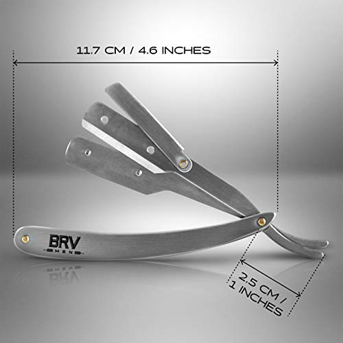BRV MEN Straight Razor - 100 Lord Platinum Single Edge Razor Blades - Straight Edge Razor - All Stainless Steel - Shavette - Barber Razor - Mens Shaving Knife - Straight Razor Kit - For Men - Silver - Thumbnail 6