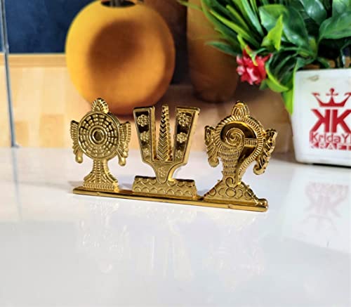 Image of KridayKraft Tirupati Balaji Symbol Stand Shankh Chakra Namah Gold Plating Antique Decorative for Car Dashboard Home & Office Table Showpiece Figurines,Religious Gift Idol...