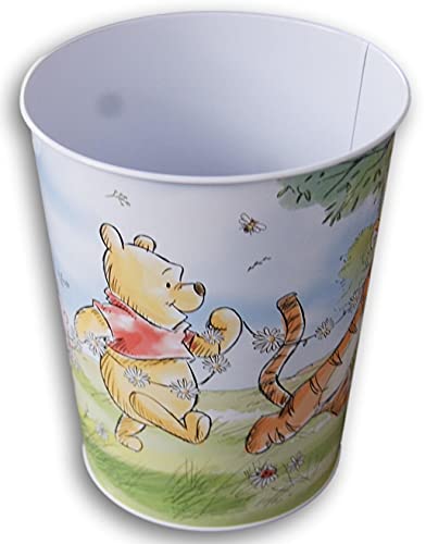 Image of Winnie The Pooh Metal Round Wastebasket Trash Can for Bedrooms, Bathroom, Dorm Room - 8 x 9.5 Inches (Sketchbook Friends)