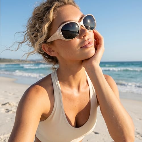 Image of LVIOE Polarized Sunglasses for Women Rhinestone Design Wrap Around Shades