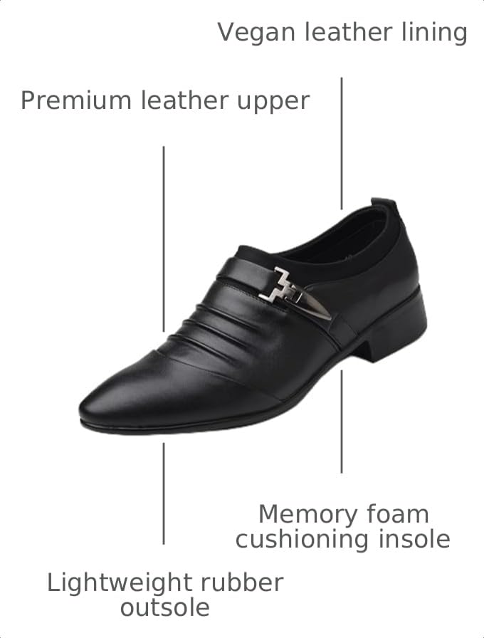 Image of Men's Strap Buckle Slip-on Dress Loafers Shoes Formal Tuxedo Leather Shoes for Male Business Work Office
