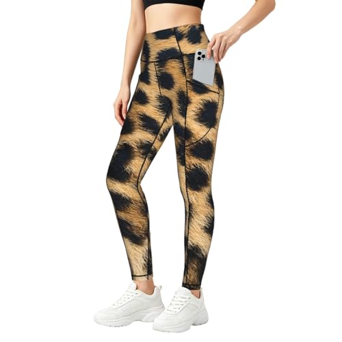Legging de sport imprimé léopard femme avec poches : collants de course à pied taille haute