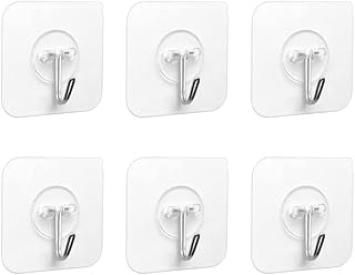 PaiLeWei 6 Pcs Adhesive Hooks - Clear Hooks Self Adhesive Plastic Sticky Hooks 5Kg (Max) ,Wall Hooks Stick on Hooks,Bathroom Hooks, Self Adhesive Hooks for Hanging,Key,Plug,Kitchen Utensils,Towel