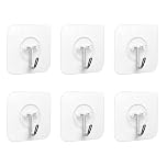 PaiLeWei 6 Pcs Adhesive Hooks - Clear Self Adhesive Plastic Sticky Hook 5Kg (Max),Wall, Stick on Hooks,Bathroom Hook, for Hanging,Key,Plug,Kitchen Utensils,Towel