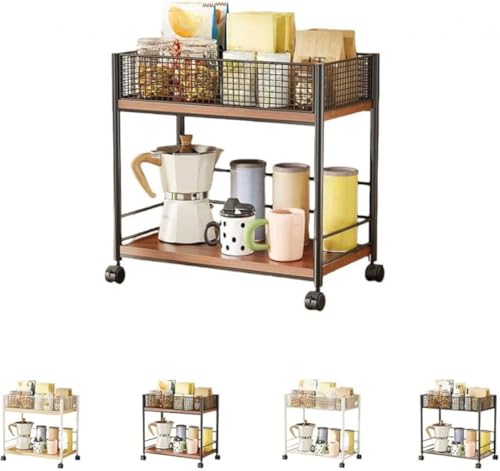CokBlu収納ラック デスクサイド用 キッチンラック 2 段式 キャスター付き キッチンワゴン おしゃれデザイン スリム省スペース 隙間収納対応 おやつ収納・カップ収納・デスク下収納に適し キッチン・寝室・トイレで活用可能 整理収納に便利 スリムラックで