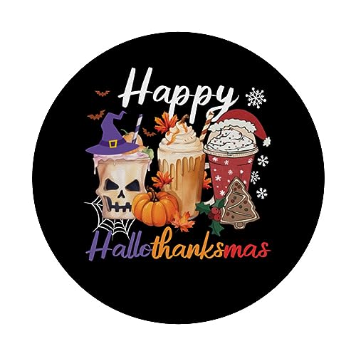 Coffee Latte Happy Hallothanksmas Halloween Thanksgiving PopSockets Swappable PopGrip, Black - Image 3