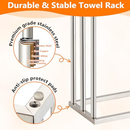 Free Standing Towel Racks for Bathroom, 3 Tier Stainless Steel Bathroom Towel Rack, Towel Drying Rack Stand for Outdoor Poolside, Blanket Holder, Chrome, DECLUTTR