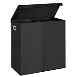 MaidMAX Double Laundry Hamper Sorter with Magnetic Lid, 2 Removable Liners and Dual Handles, Black
