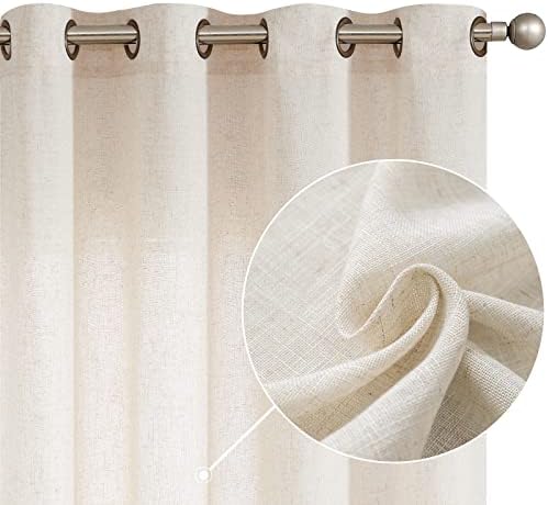 JINCHAN Linen Curtains for Living Room Beige Grommet Top Window Treatment Set for Bedroom 2 Panels 96 inches Long Crude