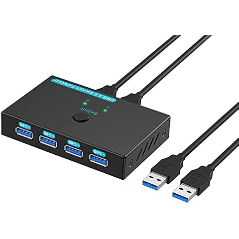 SGEYR USB 3.0 Switch USB Switcher 2 Computers Sharing 4 USB Devices USB Metal KVM Switch for Printer, Keyboard switches, Scanner PCs with One-Button Swapping and 2 Pack USB Cables Cover