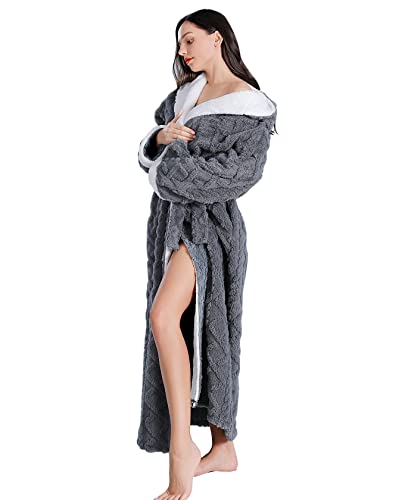 LKG women's robes long plush hooded ladies shower luxury christmas warm fuzzy robes house coat bathrobe for women full length3