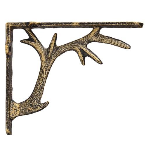 1PCS Cast Iron Deer Antler Wall Shelf Bracket, 6.2in (H),Black & Gold
