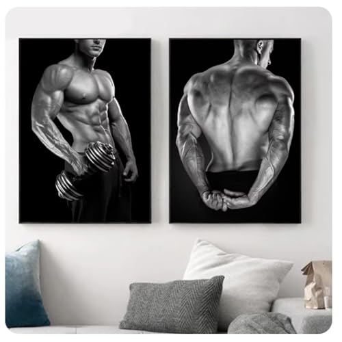Impression sur toile fitness homme noir et blanc pour décoration de salle de sport