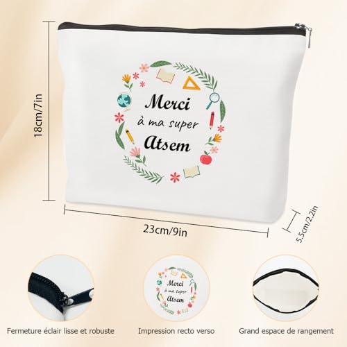 WRNZL Merci Cadeau Atsem D'école Fin D'Année Cadeau Atsem Maternelle Maitresse Noel Anniversaire Retraite Paques Halloween maîtresse Cadeaux Idee Original Utile Trousse Insolite Maquillage – vue 2