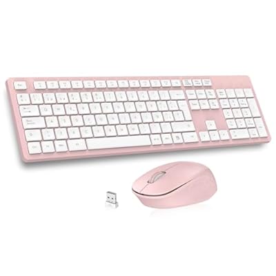 LeadsaiL K786 Teclado y Raton Inalámbrico QWERTY Español  2.4G Pack Teclado Raton Inalambrico  Ergonómico  Receptor USB 2 en 1  Tamaño Completo Teclado y Mouse para Mac  PC  Ordenador Portátil-Rosa