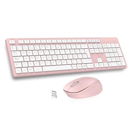 LeadsaiL K786 Teclado y Raton Inalámbrico QWERTY Español, 2.4G Pack Teclado Raton Inalambrico, Ergonómico, Receptor USB 2 en 1, Tamaño Completo Teclado y Mouse para Mac, PC, Ordenador Portátil-Rosa