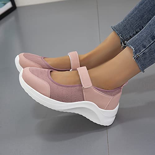 Women's Mary Jane Flats Lightweight Slip on Sneaker Breathable Sandal Summer Mesh Walking Shoes Athletic Outdoor Hiking Sandals,Pink,US7/EU38