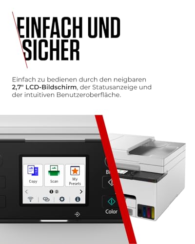 Canon MAXIFY GX2050 Tintenstrahldrucker 4-in-1 Multifunktionsgerät DIN A4 (Drucker, Scanner, Kopierer, Fax, ADF, 600x1200 DPI, WLAN, USB, Duplexdruck, 250 Blatt Kassette) Enthält 6 x Tintenflaschen