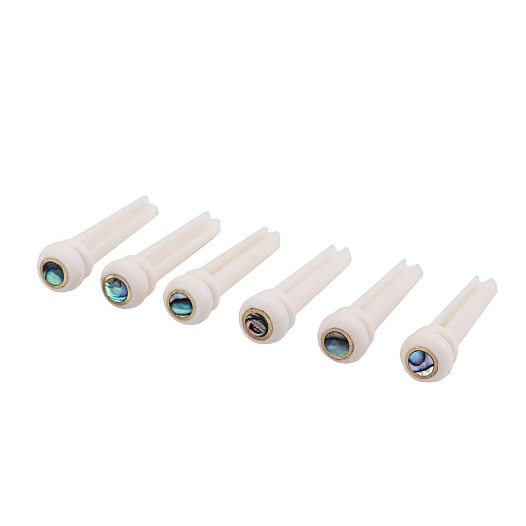 RuiJOTWAT 6pcs Bone Guitar Bridge Pins with Brass Circle and Green Pearl Shell Dot String Nails Pin - Image 2
