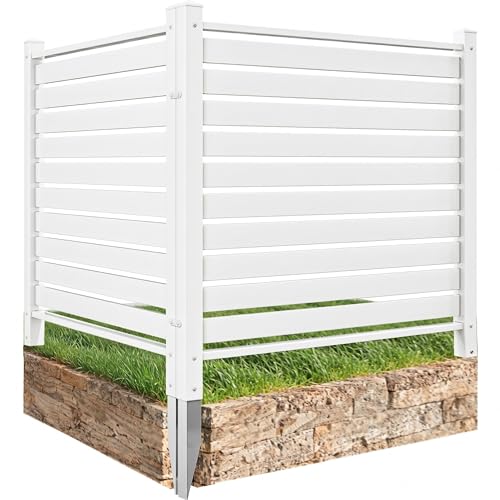 YITAHOME 44' W X 44' H Air Conditioner Fence Privacy Screen with Metal Stakes, Outdoor Trash Can Enclosure, Vinyl Pool Equipment Enclosure (2 Panels)