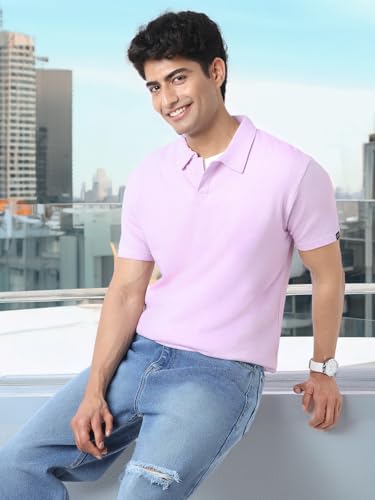 Image of Urbano Fashion Men's Textured Regular Fit Half Sleeve Cotton Polo T-Shirt