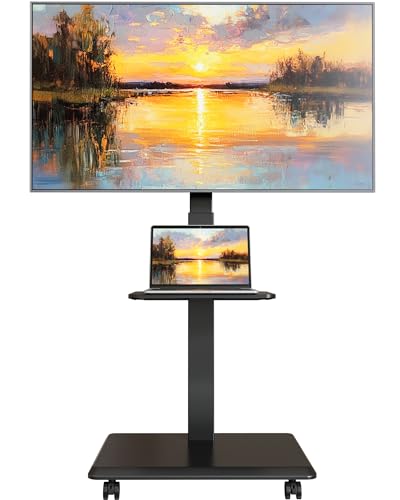 ECOTINY Steel Base Rolling TV Stand for 32-75 inch TVs up to 110 lbs, Leveling & Tilt & Swivel...