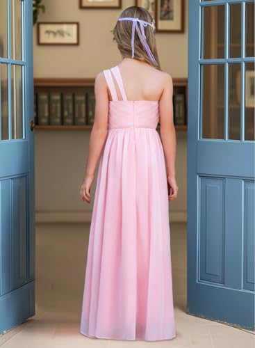 Junior Bridesmaid Dresses for Wedding One Shoulder Flower Girl Dresses Floor Length Party Dress JBD129 Sage Green US123